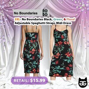 3XL - No Boundaries Black & Floral adjustable Spaghetti Strap Bodycon Midi Dress